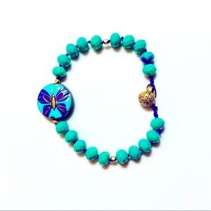 Silky Gardens Artisan Blue Aqua Green Butterfly Bracelet